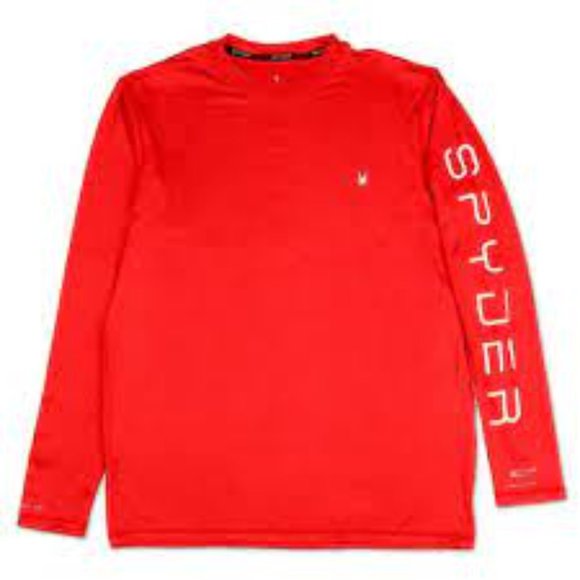 Spyder Men's Active Space-Dye Rash Guard Logo Long Sleeved Shirt Orange NWT/NEW - Picture 4 of 4